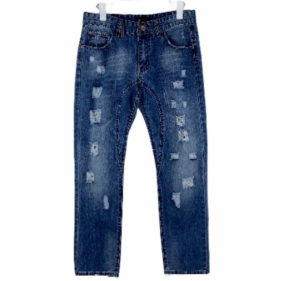 Hong Tao Distressed Blue Denim Men's Jeans Size 32 - Picture 2 of 5